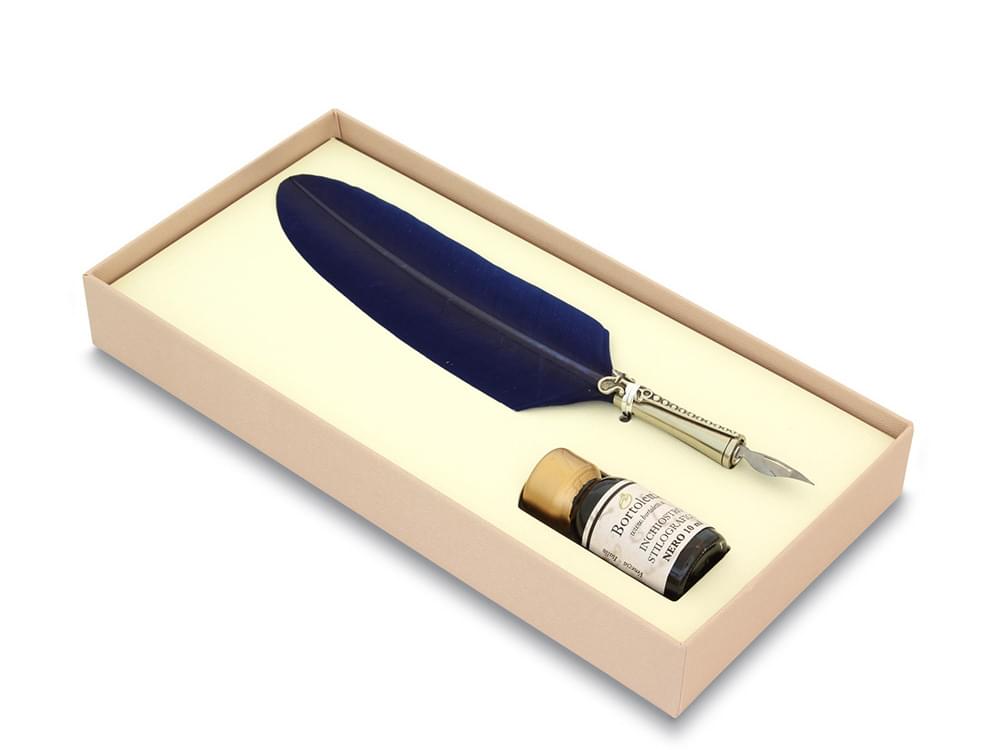 Feather Quill (royal blue) - Elegant bronze calligraphy quill